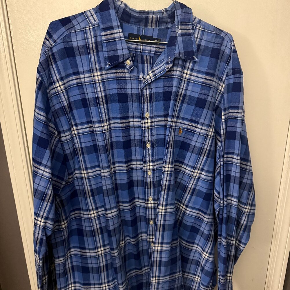 4XLT - Polo RL - Blue Plaid Button Down